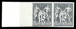 ** N°66a, 15c Gris Type I Non Dentelé En Paire (1ex*), Bord De Feuille Intégral Avec Fond De Sûreté, Fraîcheur Postale.  - 1876-1878 Sage (Type I)