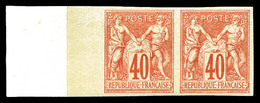 ** N°70a, 40c Rougeorange Type I Non Dentelé En Paire, Bord De Feuille Intégral Avec Fond De Sûreté, Fraîcheur Postale.  - 1876-1878 Sage (Tipo I)