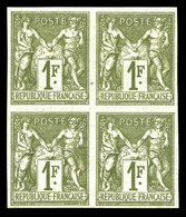 ** N°72a, 1f Bronze Type I Non Dentelé En Bloc De Quatre (2ex*), Fraîcheur Postale. SUP (signé Calves/certificat)   Qual - 1876-1878 Sage (Tipo I)