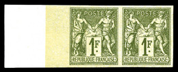 ** N°72a, 1f Bronze Type I Non Dentelé En Paire, Bord De Feuille Intégral Avec Fond De Sûreté, Fraîcheur Postale. SUP (s - 1876-1878 Sage (Type I)