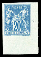 * N°73a, Non émis, 20c Bleu Turquoise Non Dentelé Type II Coin De Feuille, SUP (signé Calves/certificat)   Qualité: *    - 1876-1878 Sage (Type I)