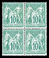 ** N°76, 10c Vert Type II En Bloc De Quatre (2ex*), Fraîcheur Postale. SUP. R. (signé Scheller/Margues/certificat)   Qua - 1876-1878 Sage (Type I)