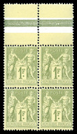 ** N°82, 1f Olive Type II En Bloc De 4 Haut De Feuille. TTB (certificat)   Qualité: ** - 1876-1878 Sage (Type I)