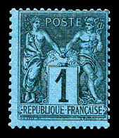 * N°84, 1c Noir Sur Bleu De Prusse, Très Jolie Nuance Et Grande Fraîcheur. SUP. R.R. (signé Calves/certificats)   Qualit - 1876-1878 Sage (Type I)