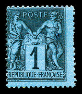 * N°84, 1c Noir Sur Bleu De Prusse, Deux Dents Courtes, Jolie Couleur. R. (certificats)   Qualité: *   Cote: 17000 Euros - 1876-1878 Sage (Tipo I)