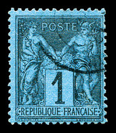 O N°84, 1c Noir Sur Bleu De Prusse, Oblitération Légères, Très Jolie Pièce, SUPERBE (signé Margues/certificats)   Qualit - 1876-1878 Sage (Tipo I)