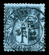 O N°84, 1c Noir Sur Bleu De Prusse, Oblitération Càd Centrale, Très Jolie Pièce, TTB (signé Brun/Scheller/certificat)    - 1876-1878 Sage (Type I)