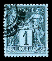 O N°84, 1c Noir Sur Bleu De Prusse, Très Jolie Pièce, SUPERBE (signé Brun/certificats)   Qualité: O   Cote: 6000 Euros - 1876-1878 Sage (Tipo I)