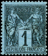 O N°84, 1c Noir Sur Bleu De Prusse, Oblitération Très Légère, Très Jolie Pièce, TTB (signé Roumet/certificat)    Qualité - 1876-1878 Sage (Type I)