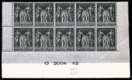 ** N°89, 10c Noir Sur Lilas Type II En Bloc De X Coin De Feuille Numéroté, Fraîcheur Postale, SUP (certificat)   Qualité - 1876-1878 Sage (Type I)