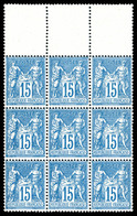 ** N°90, 15c Bleu, Bloc De 9 Exemplaires Bdf. TTB   Qualité: ** - 1876-1878 Sage (Type I)