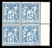** N°90f, 15c Bleu FAUX DE CHALON, Bloc De Quatre, Fraîcheur Postale, SUPERBE. R.R. (certificat)   Qualité: ** - 1876-1878 Sage (Type I)