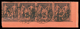 O N°91, 25c Noir Sur Rouge Cdf. En Bande De Quatre, SUP   Qualité: O - 1876-1878 Sage (Type I)