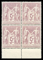 ** N°95a, 5F Violet Sur Lilas En Bloc De Quatre Bas De Feuille, Fraîcheur Postale, Très Bon Centrage. SUPERBE. R.R. (sig - 1876-1878 Sage (Type I)