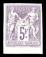 * N°95e, 5F Violet Sur Lilas Non Dentelé, Petit Bord De Feuille Inférieur, Fraîcheur Postale, SUP (signé Brun/certificat - 1876-1878 Sage (Type I)