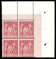 ** N°98, 50c Rose Type II En Bloc De Quatre Coin De Feuille Intégral, Fraîcheur Postale. SUP (signé Brun/certificat)   Q - 1876-1878 Sage (Type I)