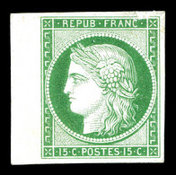 (*) Cérès 15c Vert, Essai Sur Papier Carton Bdf. TTB (certificat)   Qualité: (*)   Cote: 400 Euros - Other & Unclassified