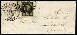 O N°3, 20c Noir Obl Grand Cachet Type 13 De Phalsbourg Le 9 Janvier 1849 Sur Petite Lettre. SUPERBE. R.R.R. (signé Brun/ - 1849-1876: Periodo Classico