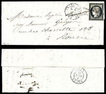 O N°3, 20c Noir Oblitéré à La Plume à Coté Cachet à Date Type 15 Sur Lettre De Paris Le 8 Janvier 1849 Pour Rouen, Arriv - 1849-1876: Classic Period