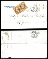 O N°9, 10c Bistre En Paire, Grandes Marges Obl PC '2053' (St Etienne) Sur Lettre Du 9 Juillet 54 Pour Lyon. SUP. R. (cer - 1849-1876: Période Classique