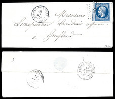 O N°14, 20c Bleu, Très Grandes Marges Avec 2 Voisins, Sur Petite Lettre De Bernay (Eure) Pour Honfleur. SUP (signé Schel - 1849-1876: Periodo Classico