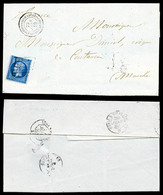 O N°14A, 20c Bleu Obl Grille + Càd Corp Exp D'Italie/1ère Division Sur Lettre Du 22 Janv 59 Pour Coutance. TTB (certific - 1849-1876: Période Classique