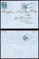 O N°14B, 20c Bleu Type II Obl Cachet D'essai Bâton 1818 De Lyon Sur Lettre Du 20 Fev 62 Pour St Etienne. SUP (certificat - 1849-1876: Classic Period