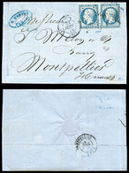 O N°15, 25c Empire En Paire (au Filet SE) Sur Lettre De Paris Le 22 Juin 1854 Pour Montpellier (signé Calves/certificat) - 1849-1876: Periodo Classico