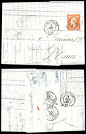 O N°16, 40c Orange. IMPRESSION DOUBLE. Oblitéré Petits Chiffres '1152' Sur Lettre Avec Petit Cachet à Date De Dunkerque. - 1849-1876: Periodo Classico