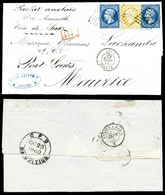 O Empire 20c Bleu X 2 Ex + 40c Orange Sur Lettre De Nantes Pour L'Ile Maurice. TTB (certificat)   Qualité: O - 1849-1876: Période Classique