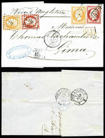 O Empire, 40c Orange X2 Ex + 80c Rose X 2ex Sur Lettre En Double Port De Bordeaux Pour Lima (Perou). SUP (certificat)    - 1849-1876: Classic Period