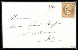 O N°21, 10c Bistre Obl 'OR' Sur Lettre. TTB (signé Margues)   Qualité: O   Cote: 325 Euros - 1849-1876: Classic Period