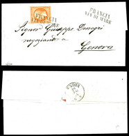 O N°23, 40c Orange Obl 'FRANCIA VIA DI MARE' Sur Lettre Pour Genova, Arrivée Le 29 Juil. TTB (signé Brun/certificat)   Q - 1849-1876: Periodo Classico