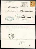 O N°23, 40c Orange Obl Ancre Bleue + Cachet Encadré 'PIROSCAFI POSTALI FRANCESI' Sur Lettre De Marseille Pour Palerme (S - 1849-1876: Classic Period