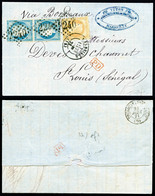 O 20c Siège En Paire +10c Empire (N°28) Sur Lettre De Marseille à Destination De St Louis (Senegal). Belle Combinaison.  - 1849-1876: Période Classique