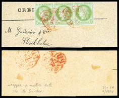 O N°53, 5c Cérès, Bande De 3 Sur Bande D'Impimé à Destination De Stockolm. Tarif Rare Des Imprimés à 15c. TB (certificat - 1849-1876: Classic Period