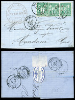 O Sage, 5c Vert (N+75)+ Paire 10c Vert Type II (N°76) Sur Lettre D'Elbeuf Le 16 Mai 77 Pour Condom. TTB (signé Scheller/ - 1849-1876: Classic Period