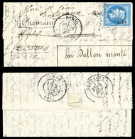 O LE VAUBAN', 20c Lauré, Càd De Paris Le 26 Oct 70 (4ème Levée) à Destination De Bordeaux, Arrivée Le 4 Nov 1870. TTB (s - War 1870