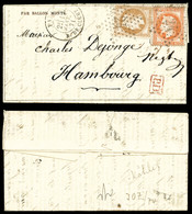 O Gazette Des Absents N°26 Pour HAMBOURG Affranchie Avec 10c +40c Lauré Obl étoile 24 De Paris Le 14 Janv 1871, PD Rouge - Guerre De 1870