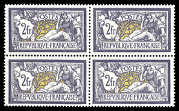 * N°122b, Merson, 2f Violet Foncé Et Jaune En Bloc De Quatre, Centrage Parfait. SUP. R. (signé Brun/certificat)   Qualit - 1900-02 Mouchon
