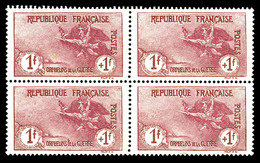 ** N°154, Orphelins, 1F +1F Carmin En Bloc De Quatre, Très Bon Centrage, Fraîcheur Postale, TTB. R.R (signé Calves/certi - 1900-02 Mouchon