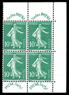 ** N°188, 10c Vert 'Phena', Bloc De 4 Bdf. TB   Qualité: **   Cote: 260 Euros - 1900-02 Mouchon