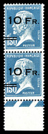 ** N°4b, Pasteur 10F Sur 1F50 Bleu, Surcharge Espacée Tenant à Normale, Bas De Feuille, FRAÎCHEUR POSTALE, R.R.R ET SUPE - 1927-1959 Mint/hinged