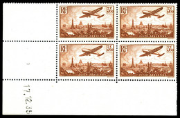 ** N°13, Avion Survolant Paris En Bloc De Quatre Coin De Feuille Daté Du 17/12/35, TB (certificat)   Qualité: **   Cote: - 1927-1959 Mint/hinged