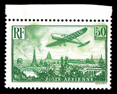 ** N°14, Avion Survolant Paris, 50F Vertjaune Haut De Feuille, Légers Maculage Du Vert Au Verso. TB (signé/certificat)   - 1927-1959 Mint/hinged