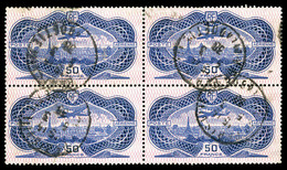 O N°15, Burelé, 50F Outremer En Bloc De Quatre, Oblitération Légère, TTB (certificat)   Qualité: O   Cote: 1600 Euros - 1927-1959 Mint/hinged