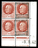 ** N°3a, Pétain (N°517), 1F50 Brunrouge 2 Exemplaires Surchargés Tenant à Non Surchargés En Bd4 Coin De Feuille Daté Du  - Poste Aérienne Militaire