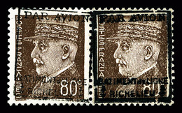 ** N°11, Timbre De France: Pétain (N°512), 80c Brun DOUBLE SURCHARGE 'PAR AVION RICHELIEU' Tenant à Normal, Superbe Et R - Military Airmail