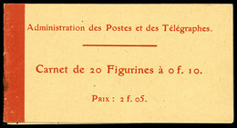 ** N°135C1, Semeuse, 10c Rouge, Carnet De 20 Timbres à 0,10F, Prix 2F05, Marque Au Niveau De L'agraffe Sinon TTB (certif - Other & Unclassified