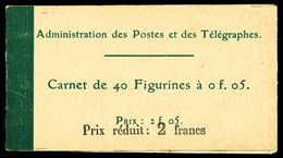 ** N°137C2, Semeuse, 5c Vert, Carnet De 40 Timbres SURCHARGE PRIX RÉDUIT 2 FRANCS, TTB (certificat)    Qualité: ** - Other & Unclassified